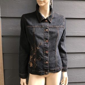 Jean Bay Women Denim Jacket Sz L Black Embellished